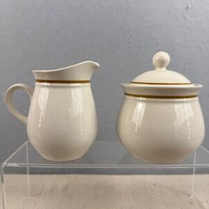 Vintage Kingsbury Stoneware Cream and Sugar Set Japan Speckled Brown Band